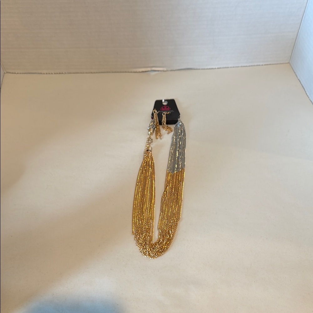 Paparazzi Elegant Gold and Silver Necklace with matching earrings.